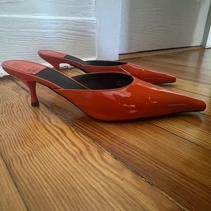 Patent leather orange kitten heel mule, Jeffrey Campbell